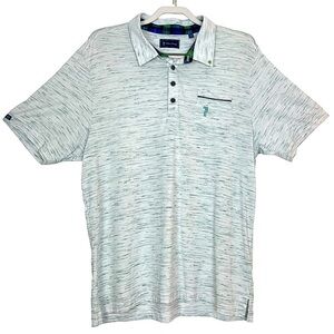 William Murray Golf Corner Pocket White Sea Foam Green Mottled Cotton Polo Large